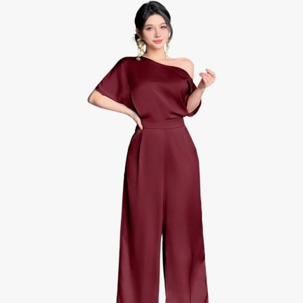 Chic Off-Shoulder Burgundy Jumpsuit
